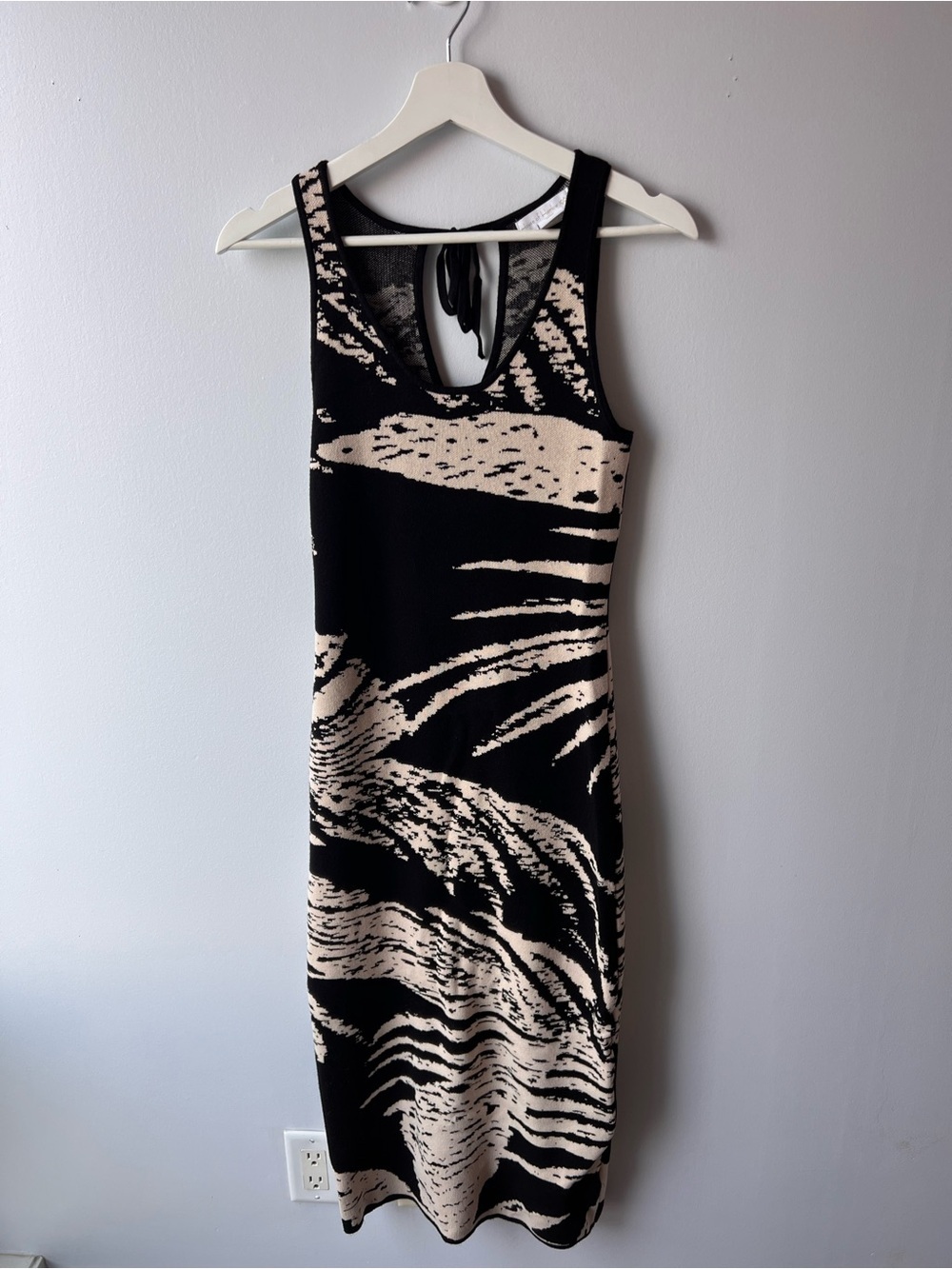 REVOLVE House of Harlow 1960 Black and Beige Abstract Midi Knit Dress Palm Leaf
